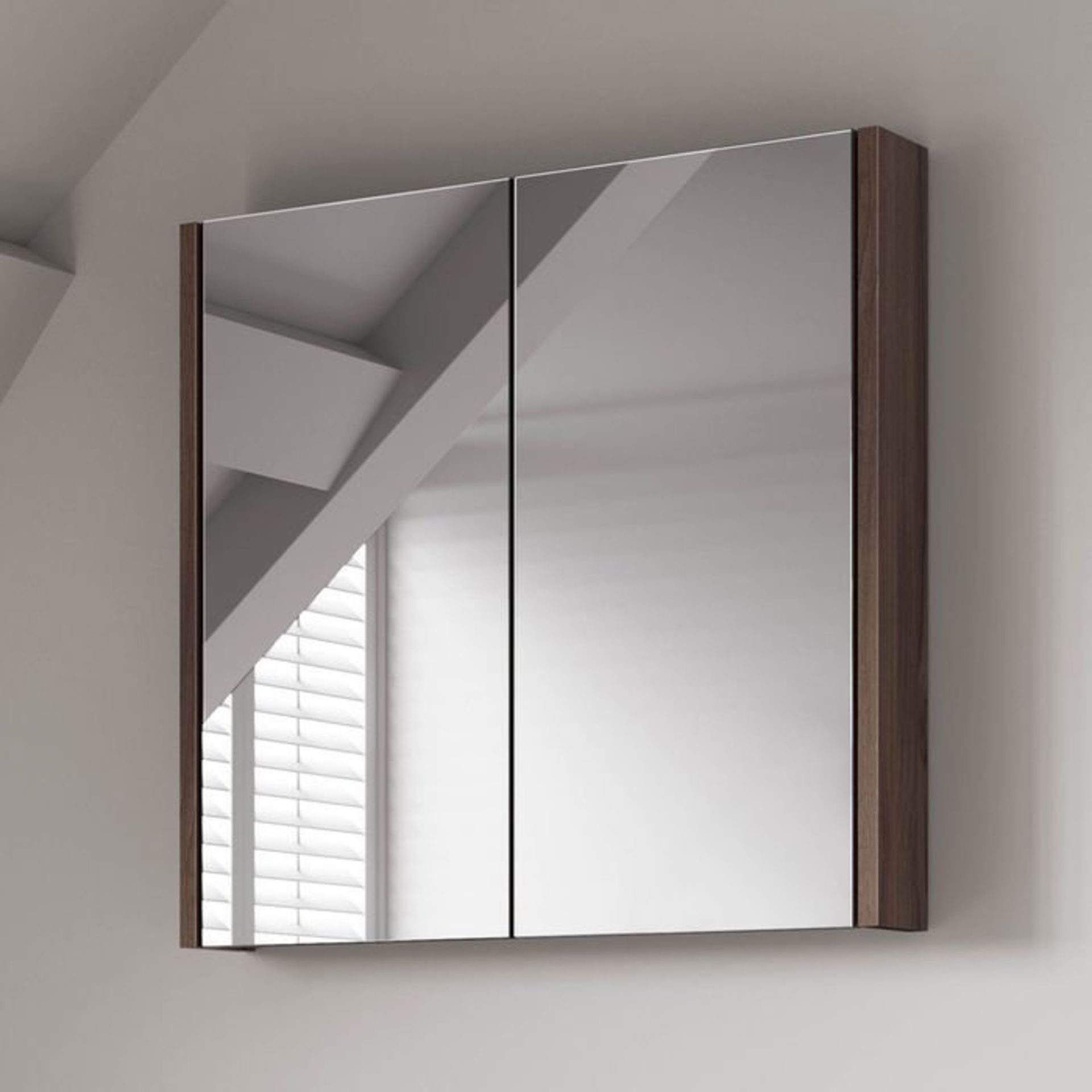 (V154) 600mm Walnut Effect Double Door Mirror Cabinet RRP £174.99 Sleek contemporary design Double