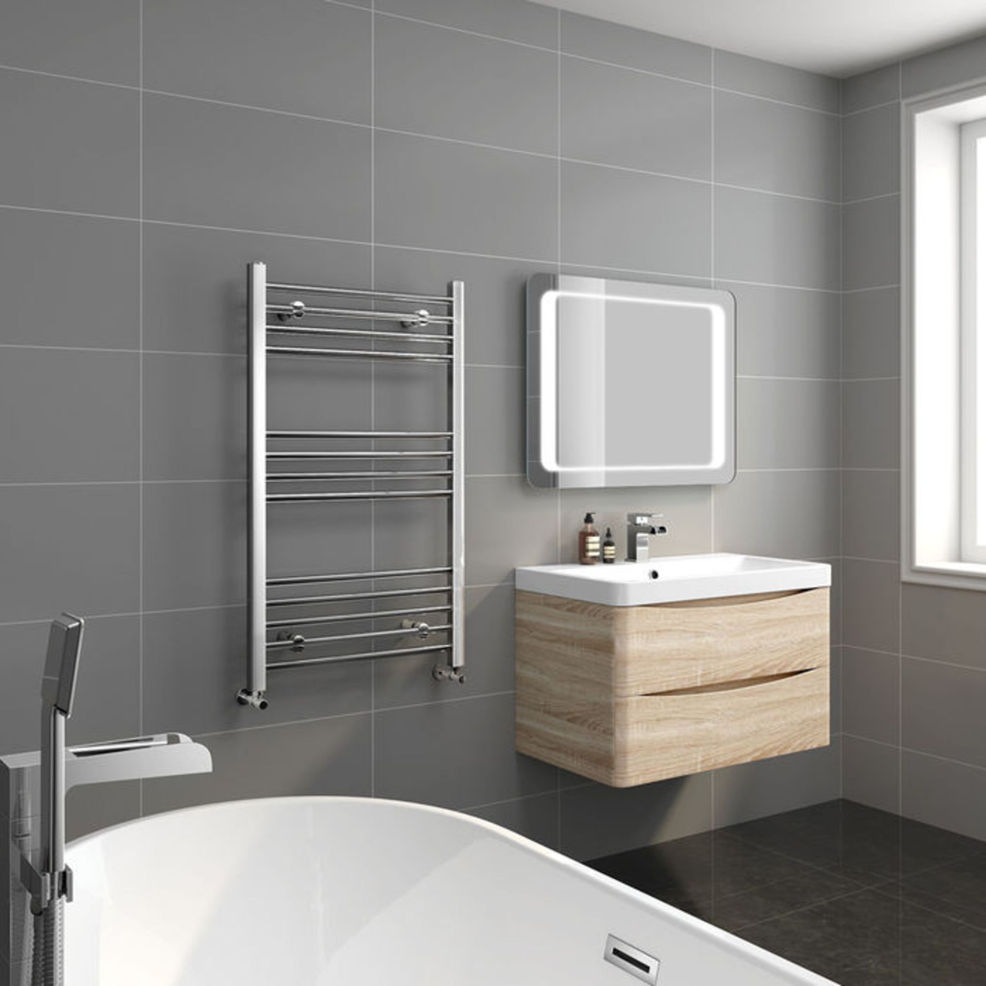 (S139) 1000x600mm - 20mm Tubes - Chrome Heated Straight Rail Ladder Towel Radiator. Low carbon steel - Image 2 of 3