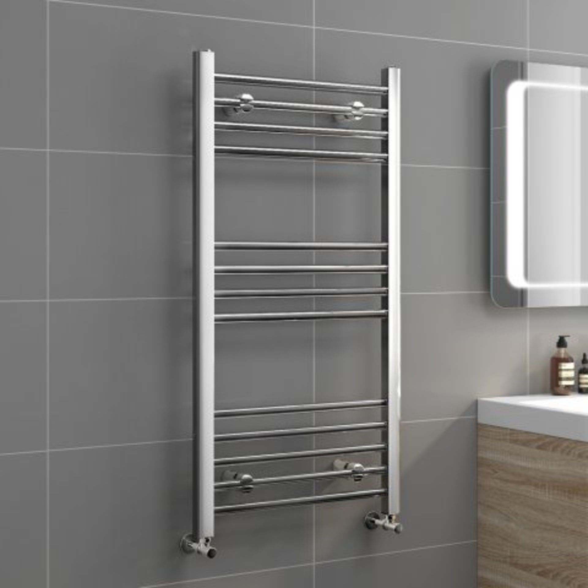 (W291) 1000x500mm - Basic 20mm Tubes - Chrome Straight Rail Ladder Towel Radiator The Natasha