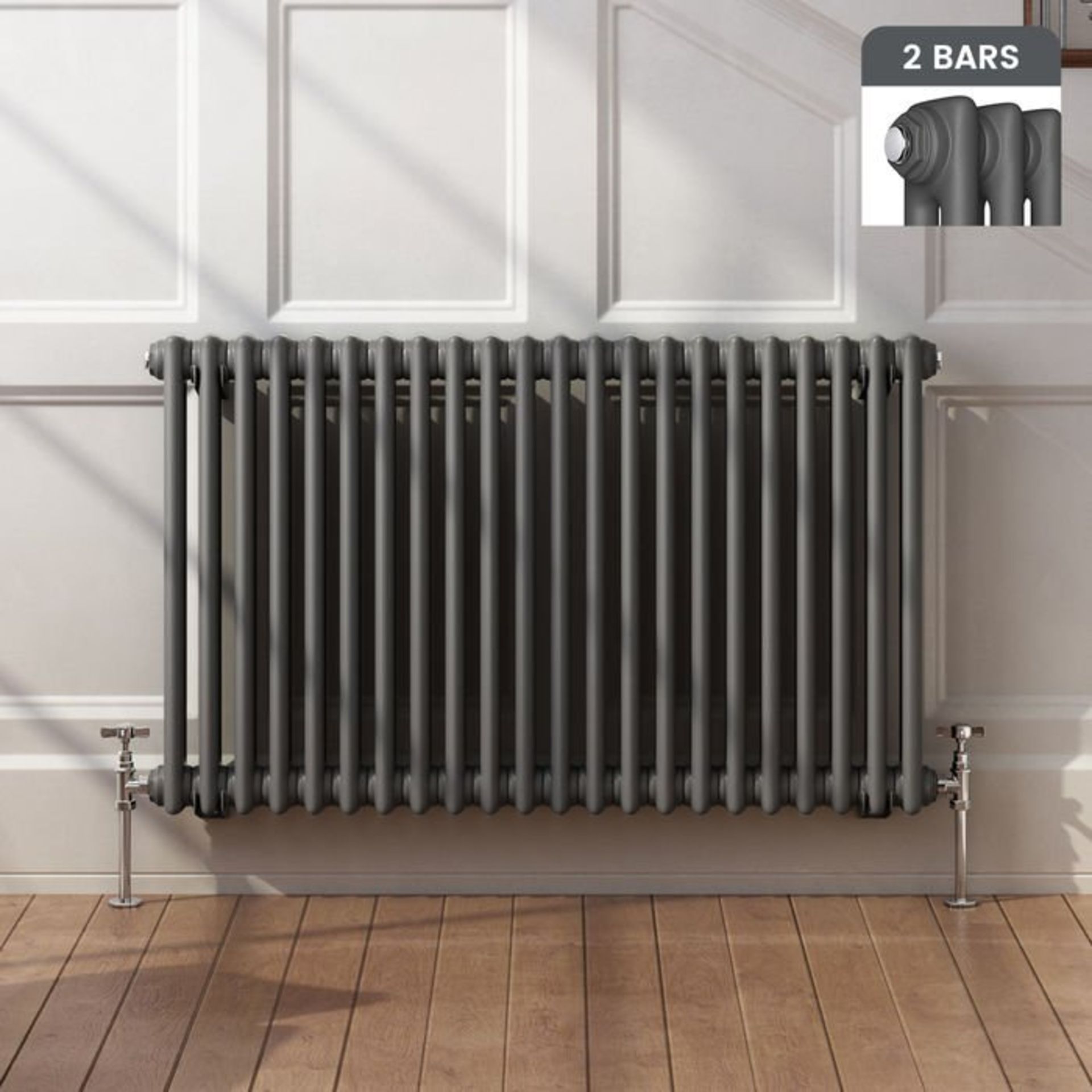 (S80) 600x1008 Anthracite Double Panel Horizontal Colosseum Traditional Radiator RRP £524.99