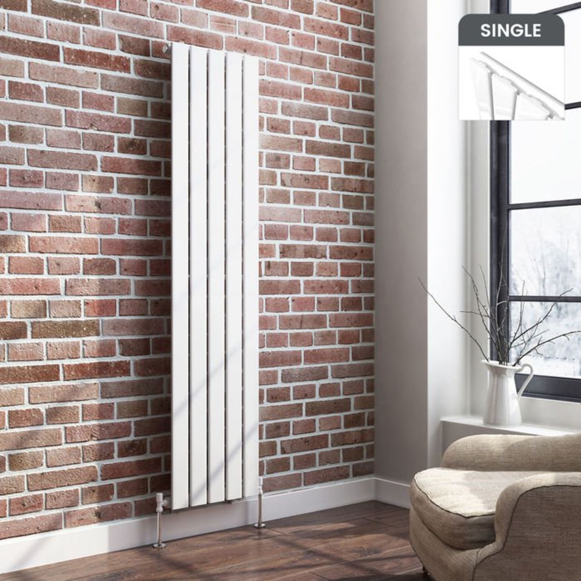 (S119) 1600x376mm Gloss White Single Flat Panel Vertical Radiator RRP £175.99 Low carbon steel, high
