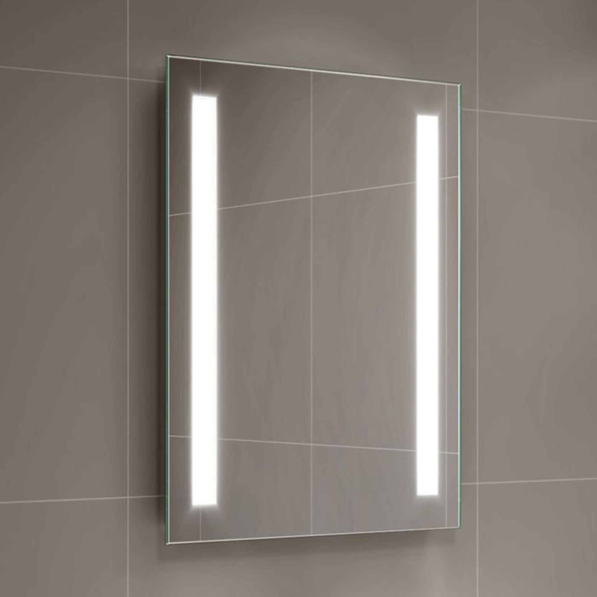 (V155) 500x700mm Omega LED Mirror - Battery Operated. Energy saving controlled On / Off switch