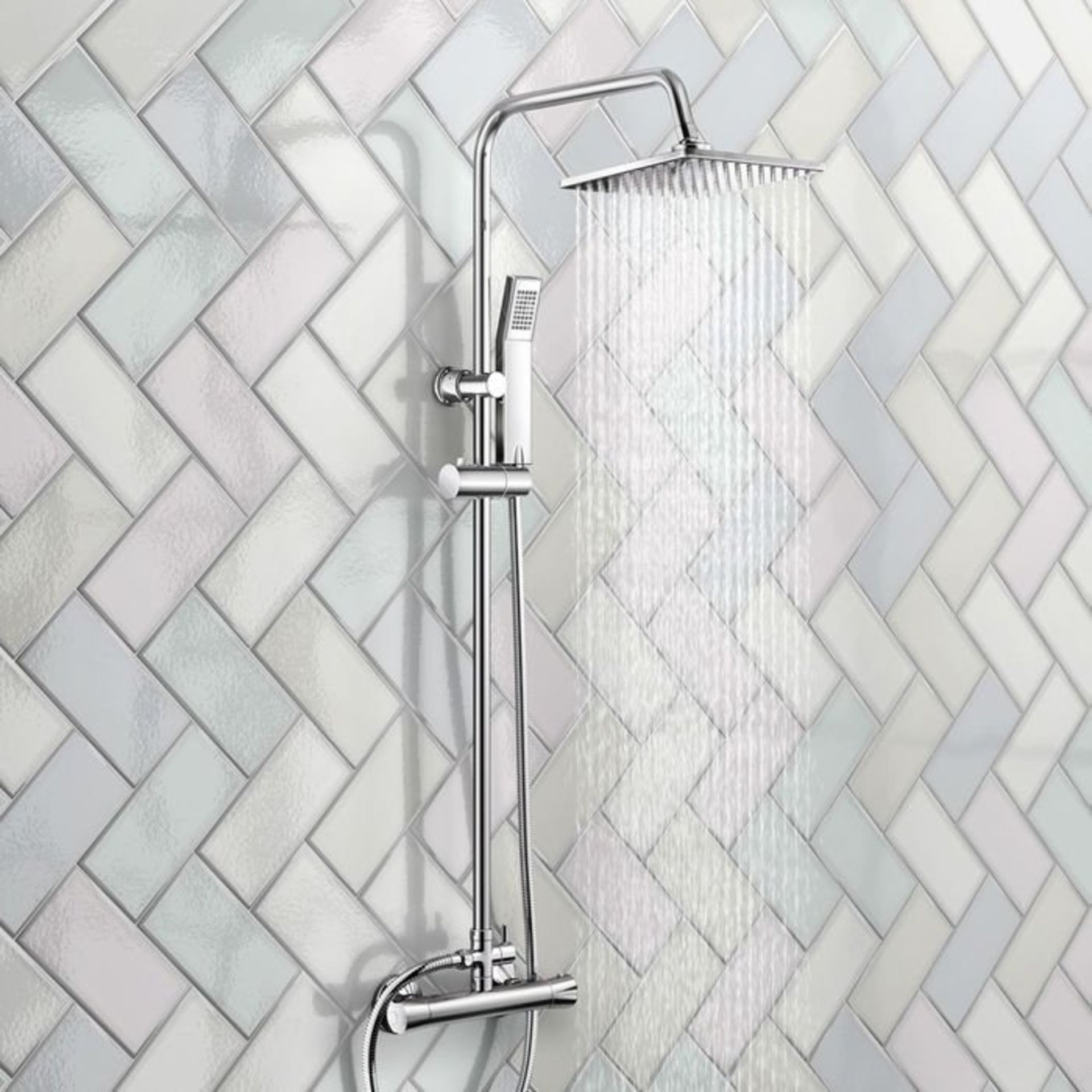 (J156) 200mm Square Head Thermostatic Exposed Shower Kit & Hand Held. We love this because it