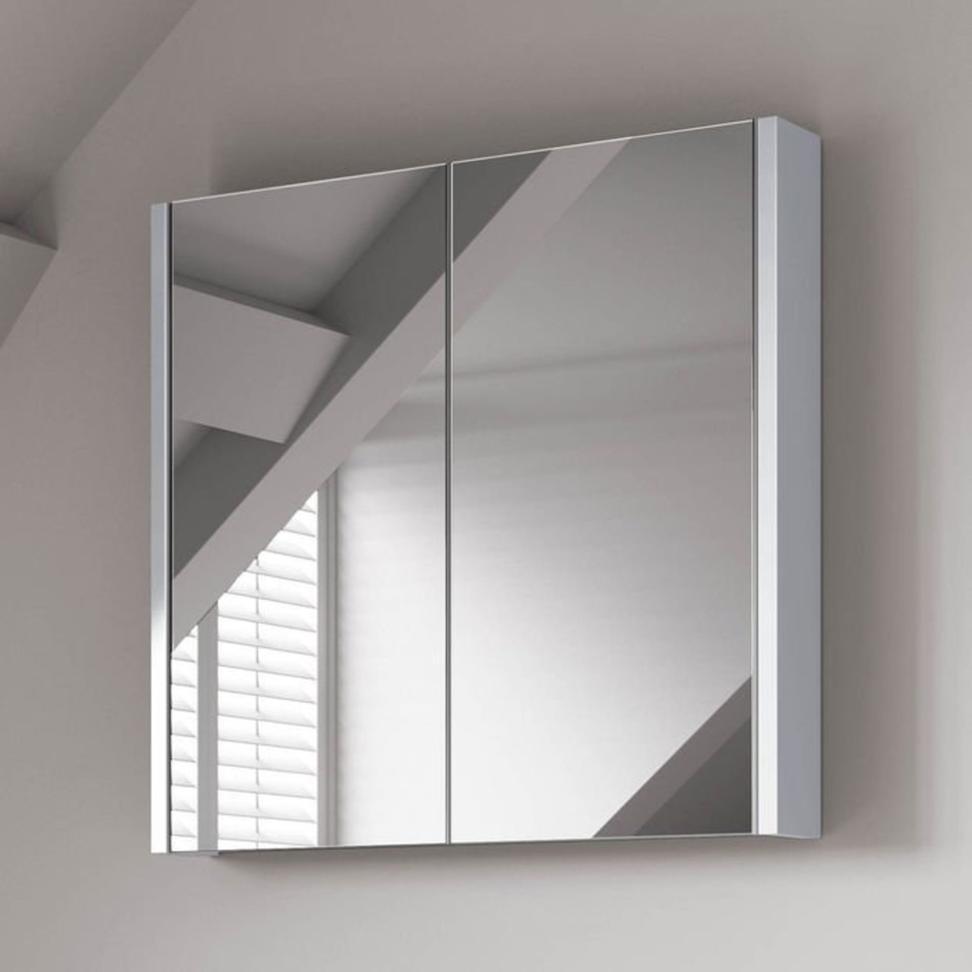 (S60) 600mm Gloss White Double Door Mirror Cabinet RRP £274.99 Sleek contemporary design Double door