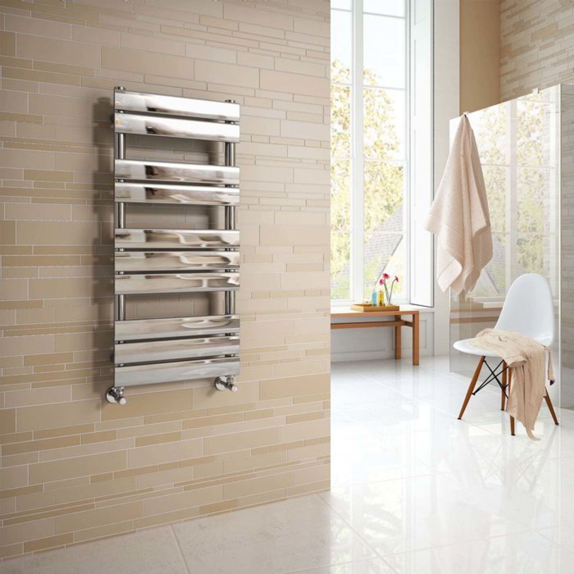 (S22) 1000x450mm Chrome Flat Panel Ladder Towel Radiator RRP £284.99 Low carbon steel chrome - Bild 2 aus 3