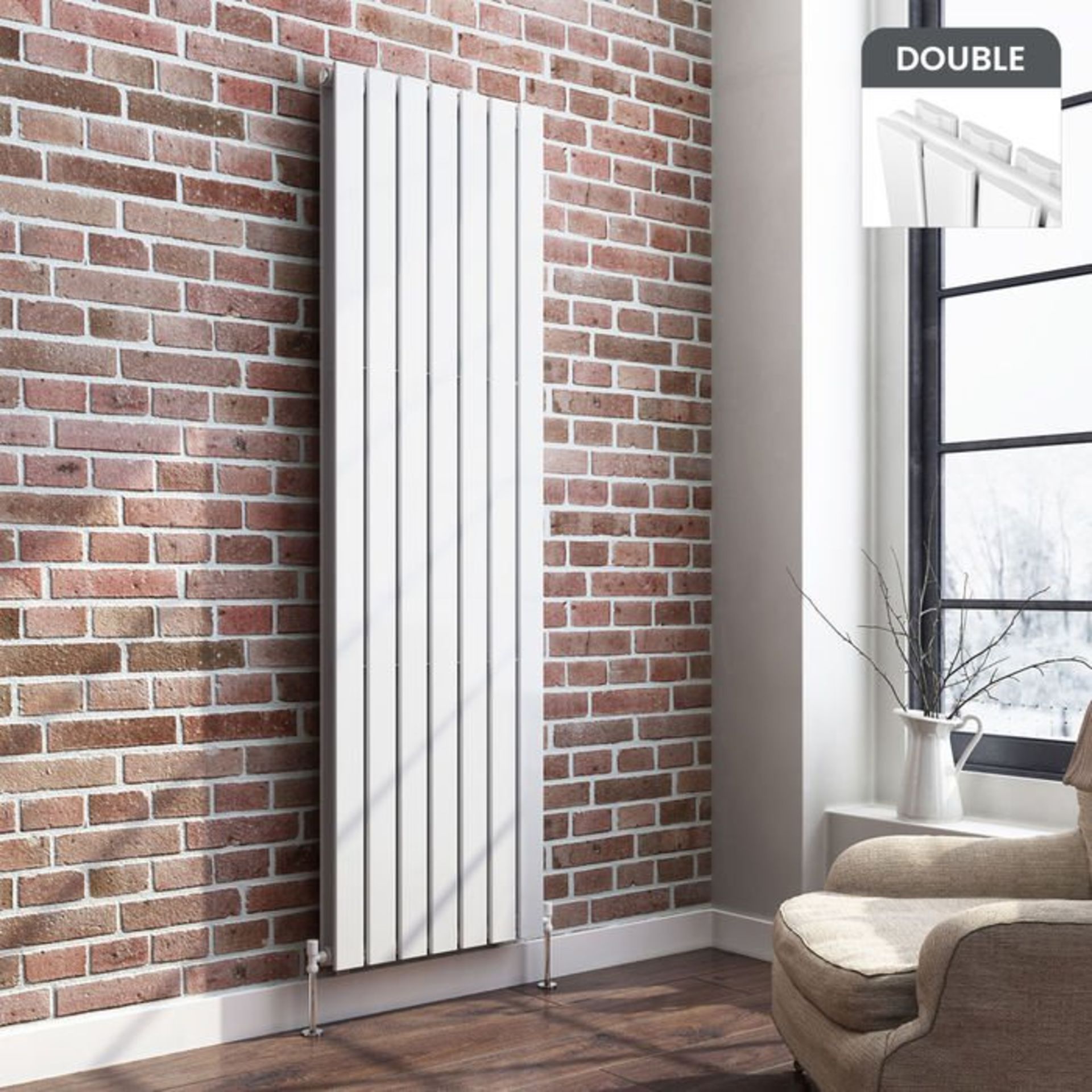 (S67) 1800x532mm Gloss White Double Flat Panel Vertical Radiator RRP £599.99 Low carbon steel,