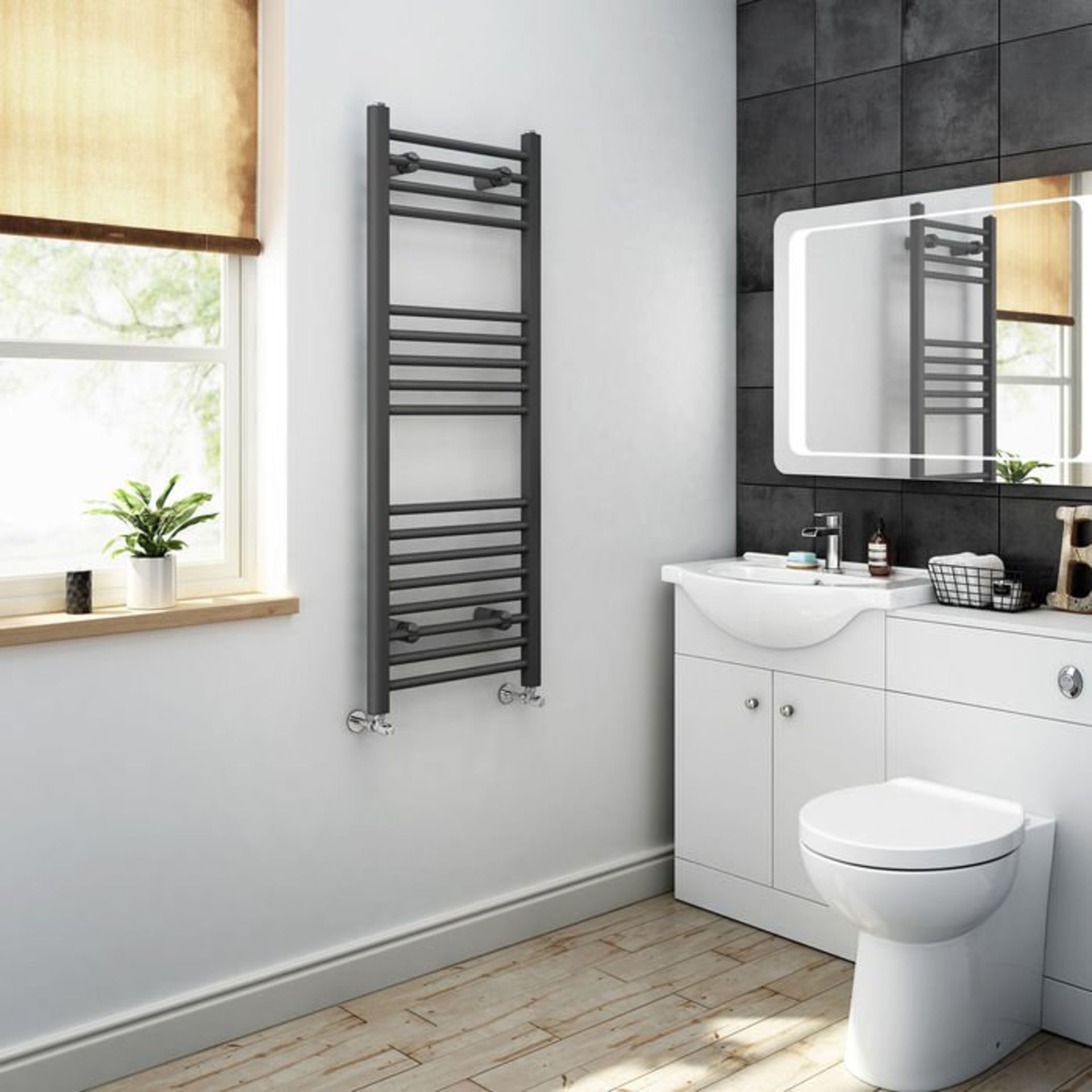 (S113) 1200x450mm - 20mm Tubes - Anthracite Heated Straight Rail Ladder Towel Radiator RRP £137.99 - Image 2 of 3