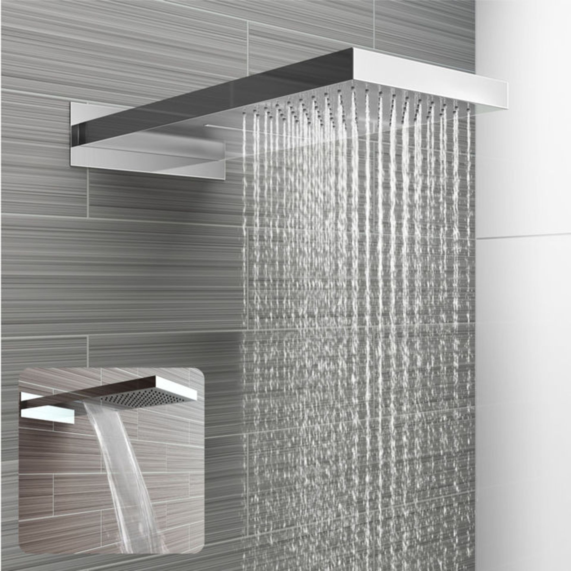 (S92) Stainless Steel 230x500mm Waterfall Shower Head. RRP £374.99 Dual function waterfall and