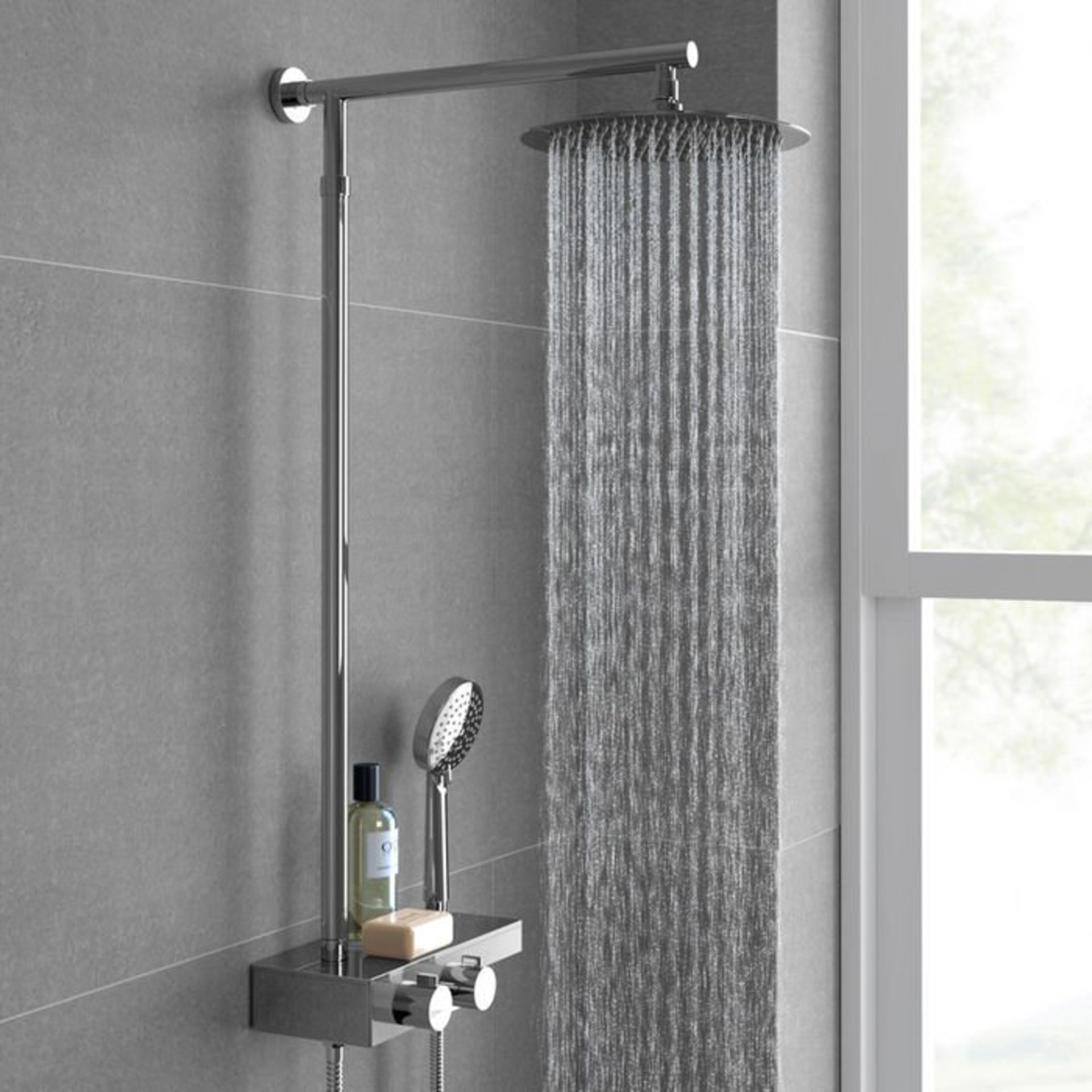 (S41) Round Exposed Thermostatic Mixer Shower Kit & Large Head. Cool to touch shower for