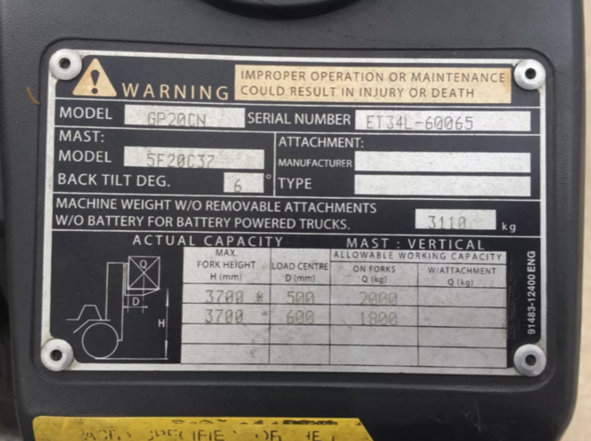 2004 GAS Caterpillar 2000kg - Counterbalance / No VAT on hammer, No Reserve. - Image 8 of 9