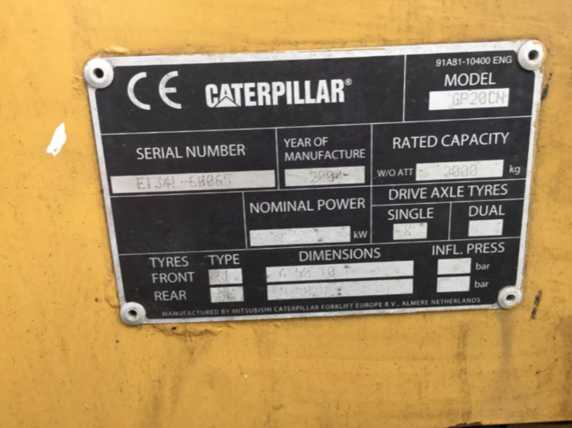 2004 GAS Caterpillar 2000kg - Counterbalance / No VAT on hammer, No Reserve. - Image 7 of 9