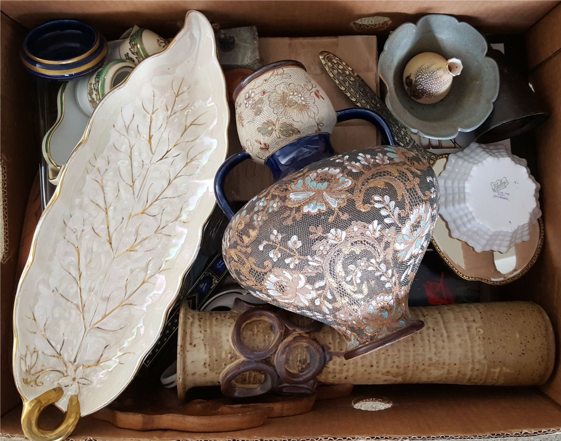 Antique Vintage Retro Box of Assorted China Glass Treen Pottery & More