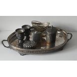 Antique Vintage Retro Parcel of Plated Ware Includes Large Oval Galleried Tray & Tobacco Jar
