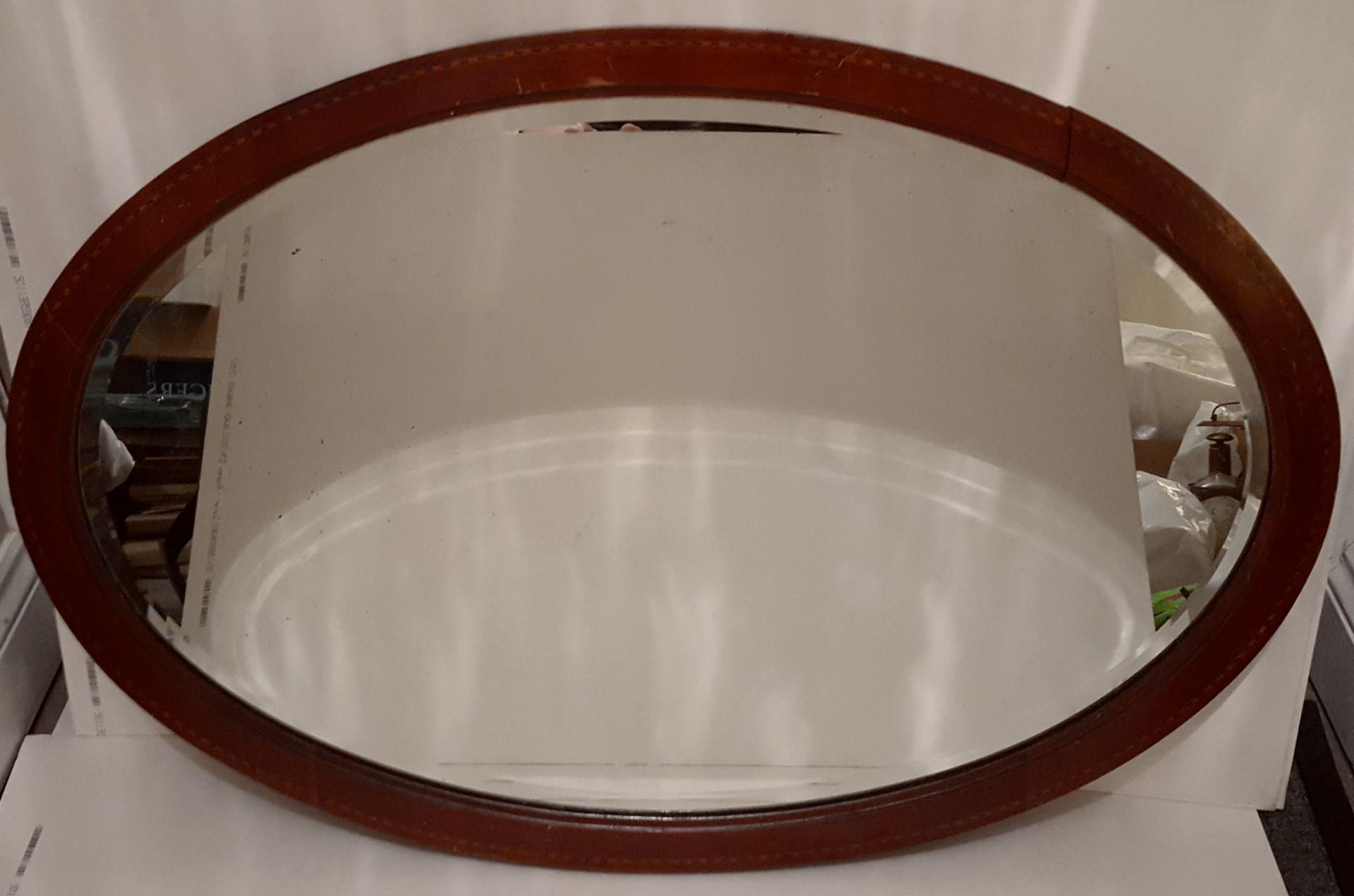 Antique Vintage 2 x Edwardian Oval Wall Mirror Mahogany Frames Bevelled Mirrors NO RESERVE - Bild 2 aus 2