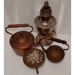 Vintage Retro Brass & Copper Ware Includes Brass Tea Pot Copper Kettle NO RESERVE