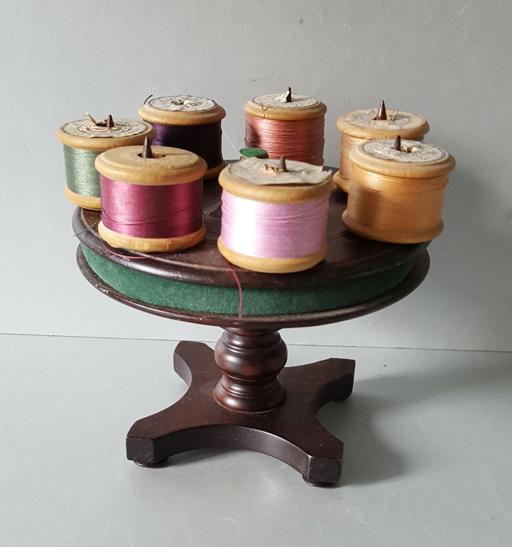 Antique Vintage Wood Turntable Cotton Reel Holder & 3 Boxes