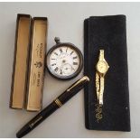 Antique Silver Pocket Watch Conway Stewart No. 58 Fountain Pen & Rotary Cocktail Watch