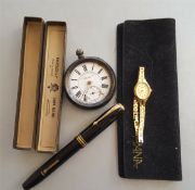 Antique Silver Pocket Watch Conway Stewart No. 58 Fountain Pen & Rotary Cocktail Watch