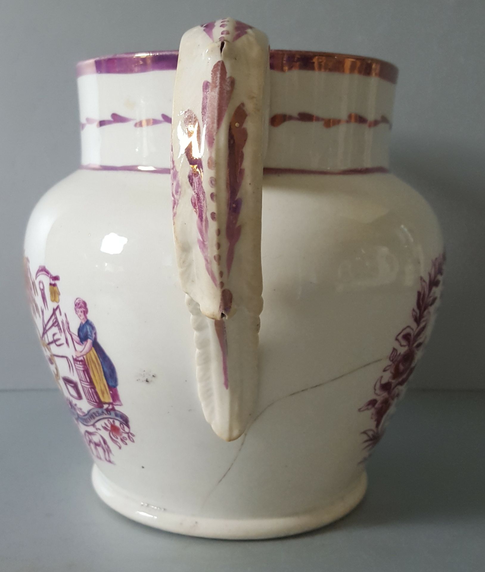 Antique Vintage Sunderland Lustre Jug 1831 Samuel Knobs With Farming Image & Verse. - Bild 5 aus 7