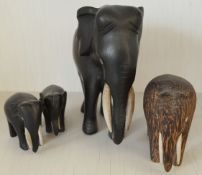 Vintage Retro Parcel of 4 Wooden Elephant Figures NO RESERVE