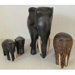 Vintage Retro Parcel of 4 Wooden Elephant Figures NO RESERVE