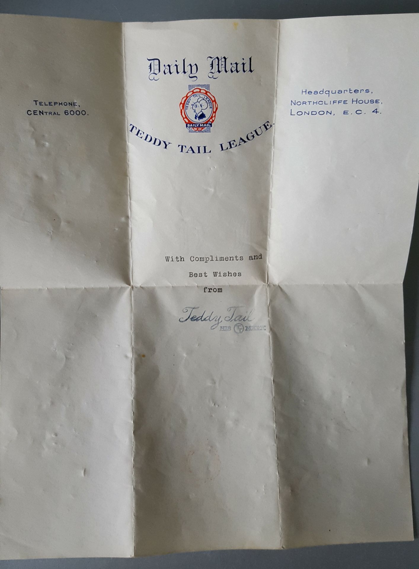 Vintage Royal Mail Teddy Tail League George V Silver Jubilee Medal & Paperwork 1935 - Image 4 of 4