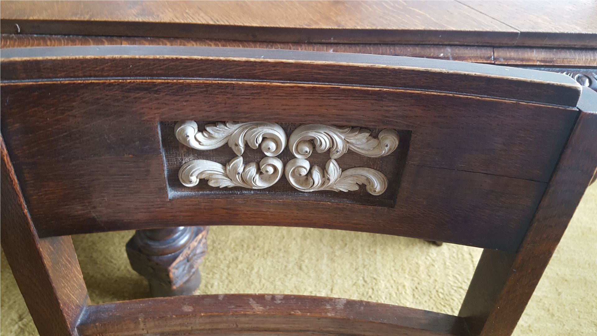 Antique Vintage Hexagonal Oak Dining Table Bobbin Stretchers & Four Chairs - Image 6 of 6