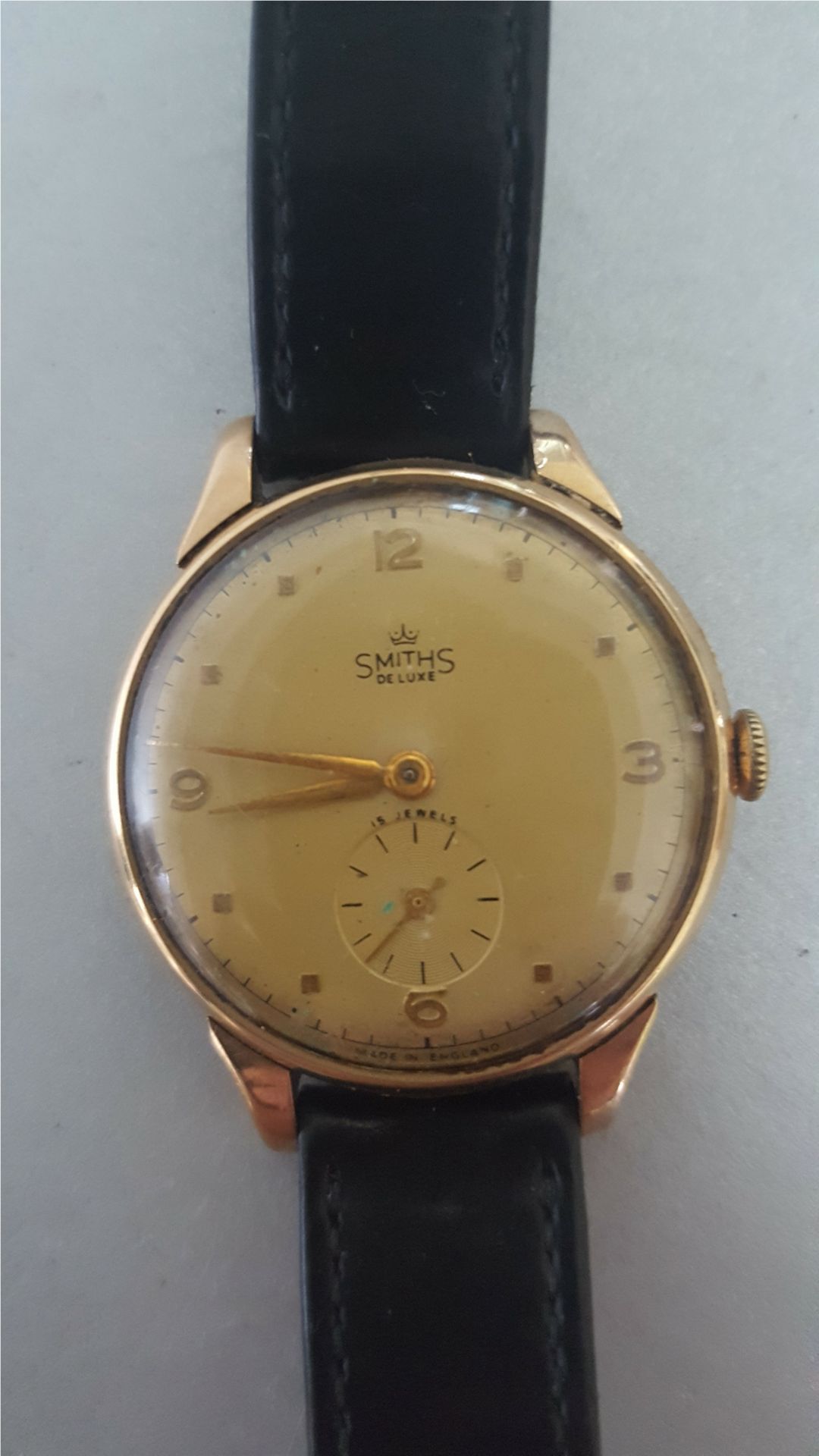 Vintage Retro Gents Smiths De Luxe Austin Motors Retirement Wrist Watch 9ct Gold - Image 2 of 3