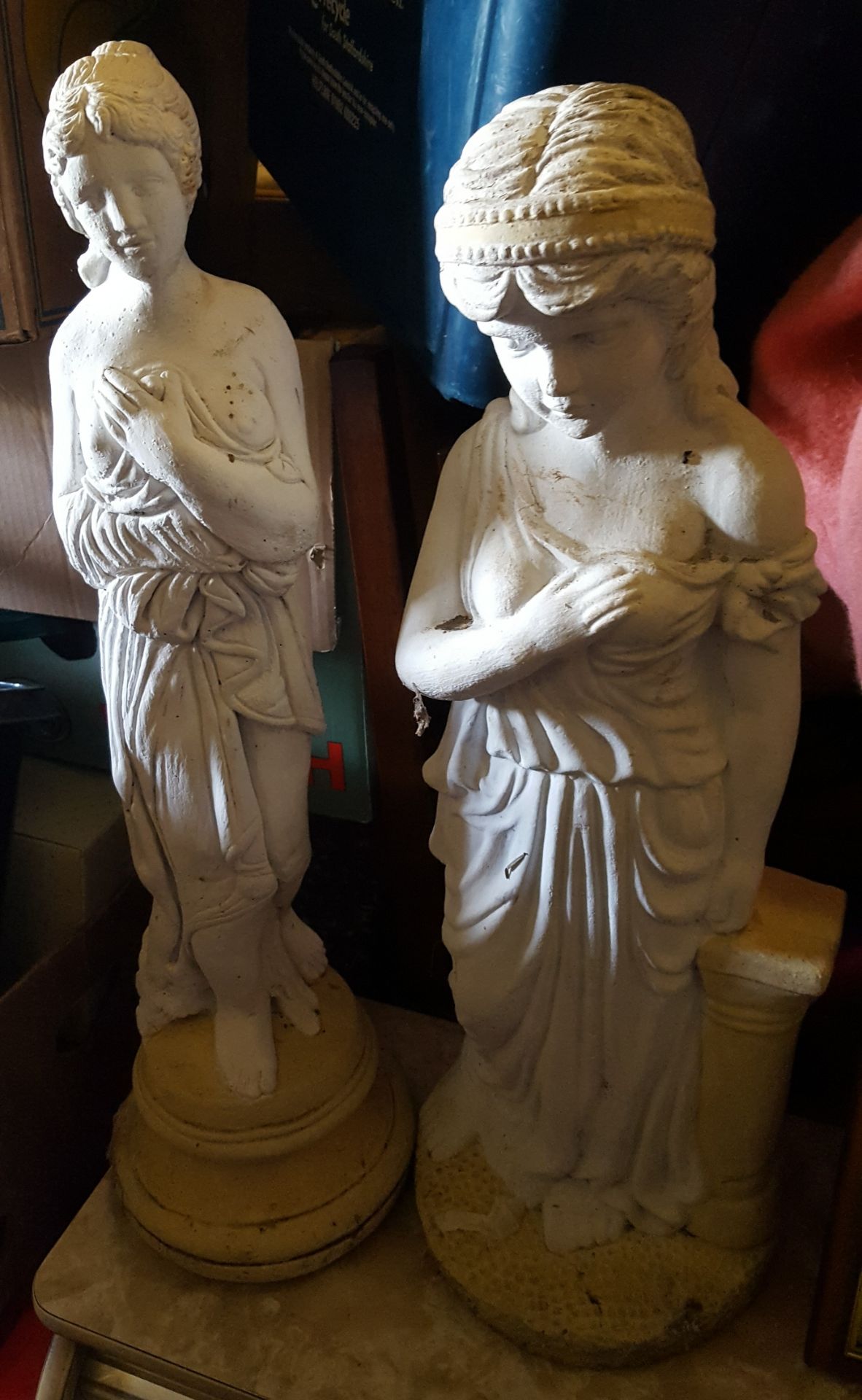 Vintage 2 x Female Stone Garden Figures