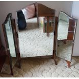 Vintage Bevelled Tri Fold Wooden Table Top Mirror c1930's NO RESERVE