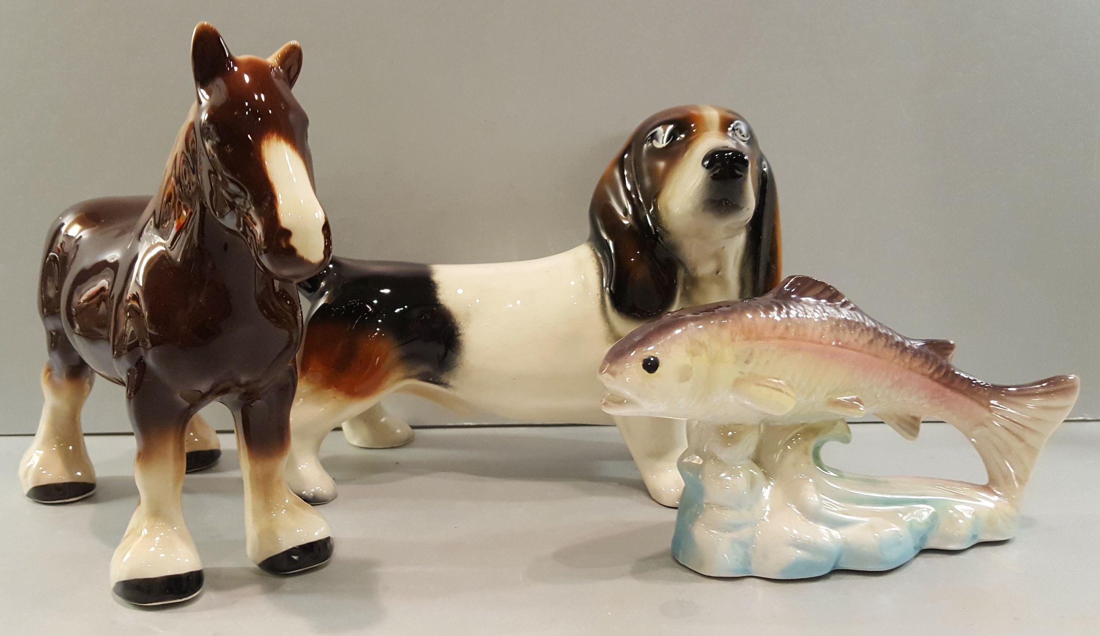 Vintage Retro Kitsch 3 x Animal Figures Dog Horse & Fish NO RESERVE