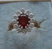 Vintage 2 x 9ct Gold Dress Rings White Stone Clusters Surrounding Centre Coloured Stone