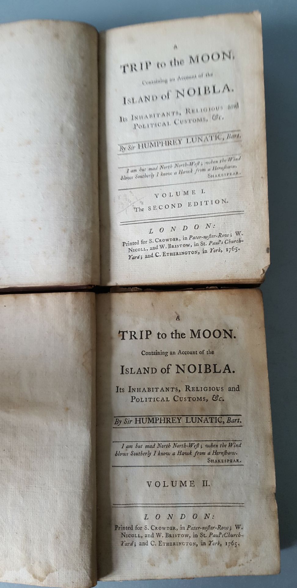 Antique Books A Trip To The Moon Vol I & Vol II Sir Humphrey Lunatic, 1765 - Image 3 of 3