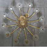 Vintage Retro 3 Chandeliers Gold Coloured Metal With 5 Wall Lights
