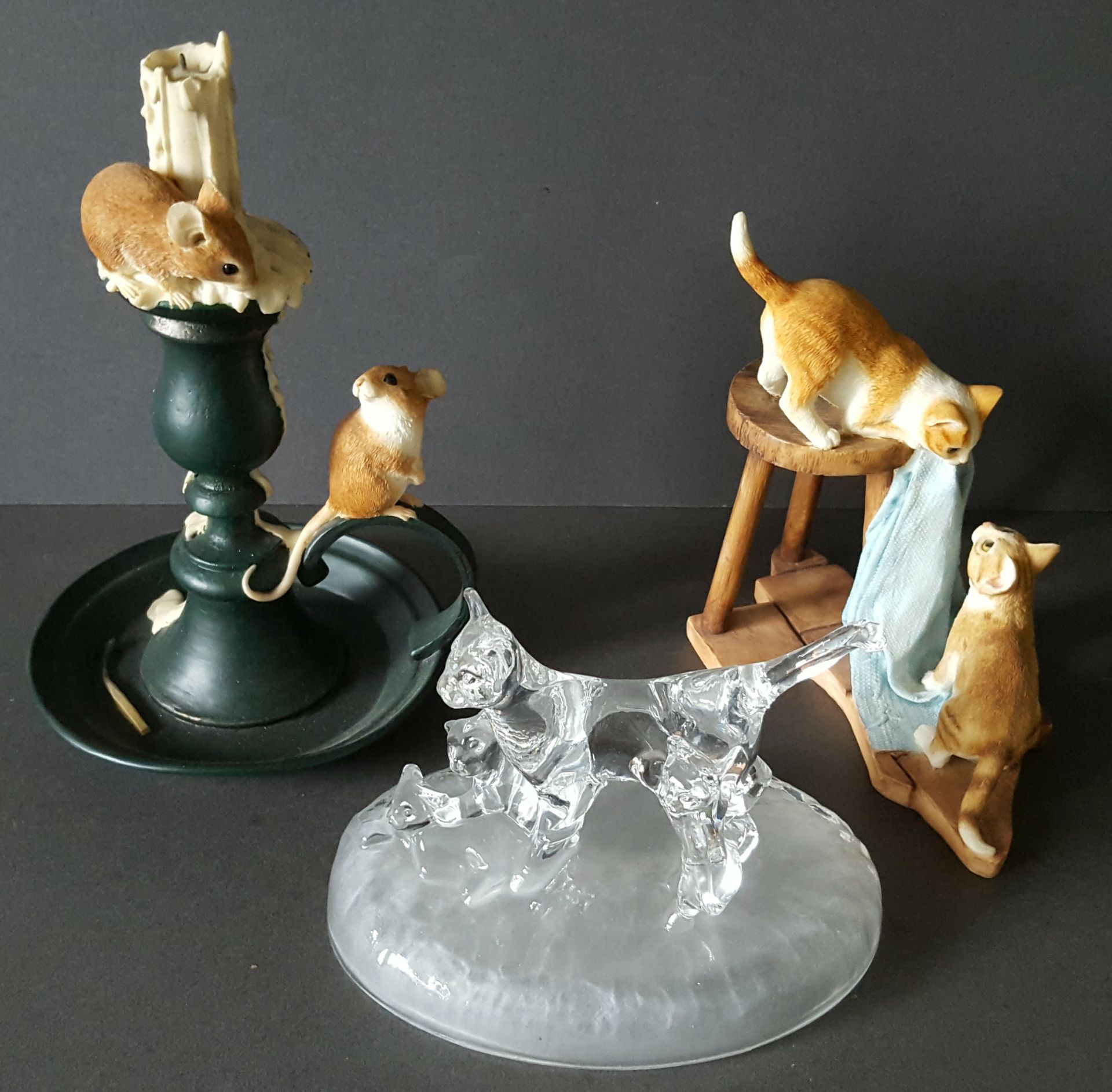 Vintage 3 x Boxed Cat & Mice Related Figures Sharratt & Simpson and Boutique Cristal d'Arques