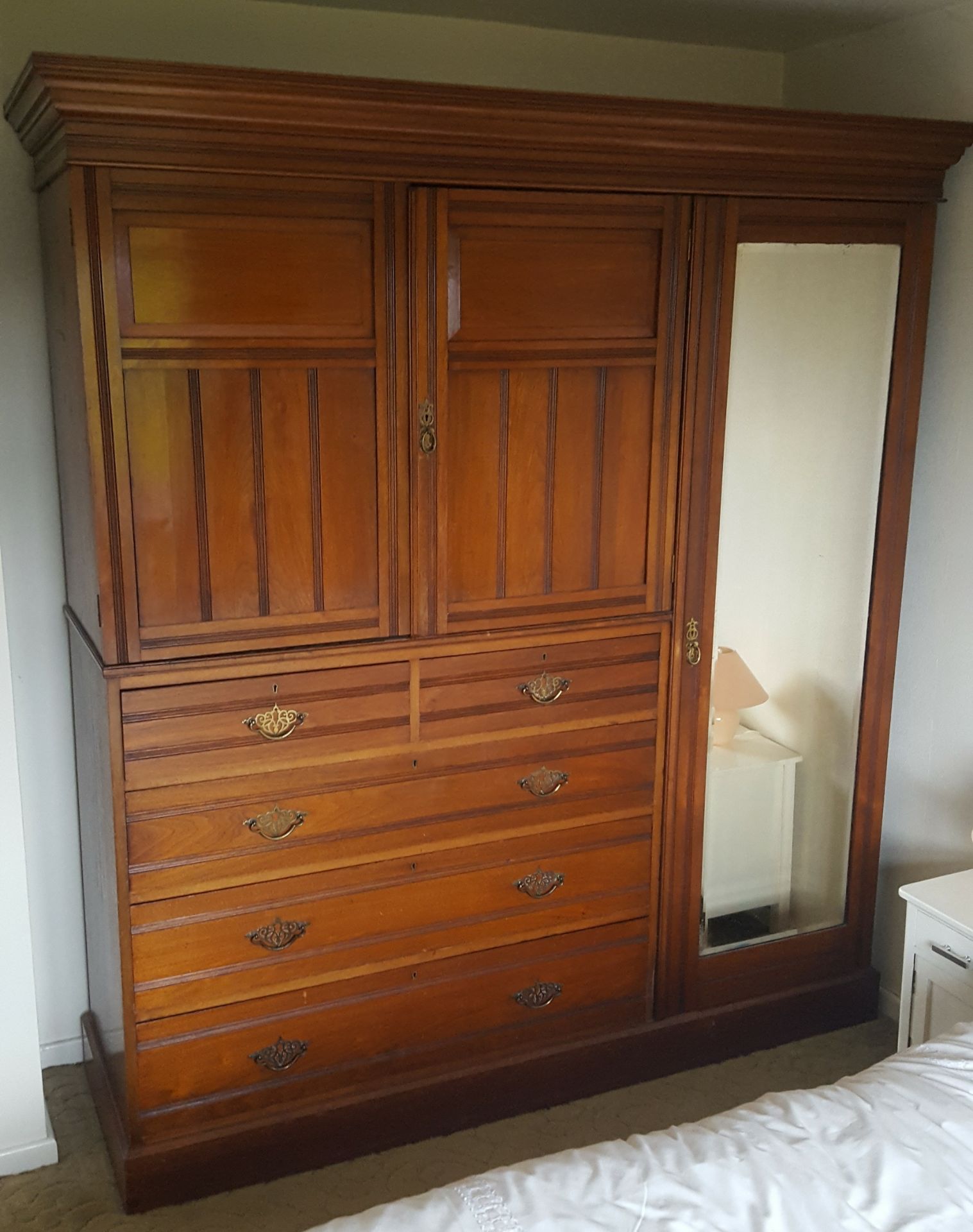 Antique Edwardian Linen Press With Side Wardrobe