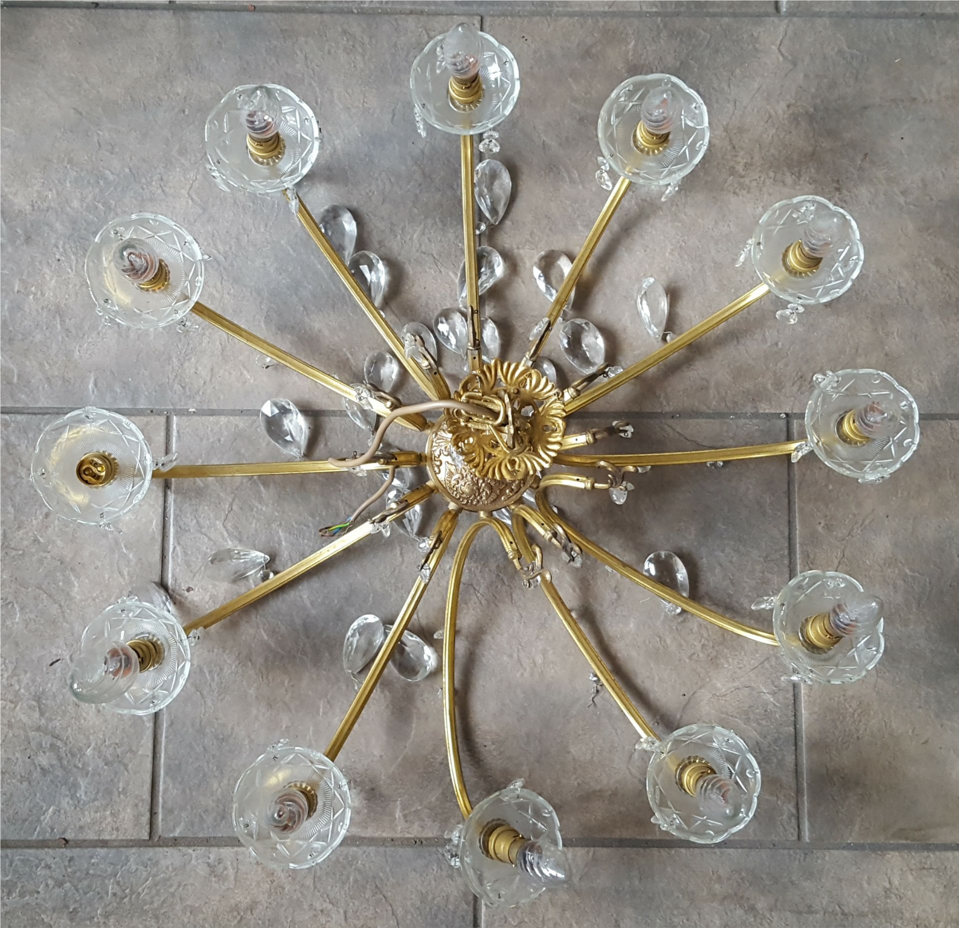 Vintage Retro 3 Chandeliers Gold Coloured Metal With 5 Wall Lights - Image 3 of 5