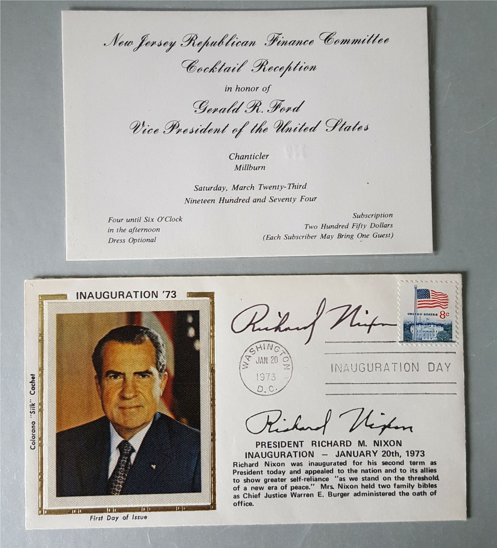 Vintage Autograph USA President Richard Nixon on Inauguration Day First Day Cover 1973