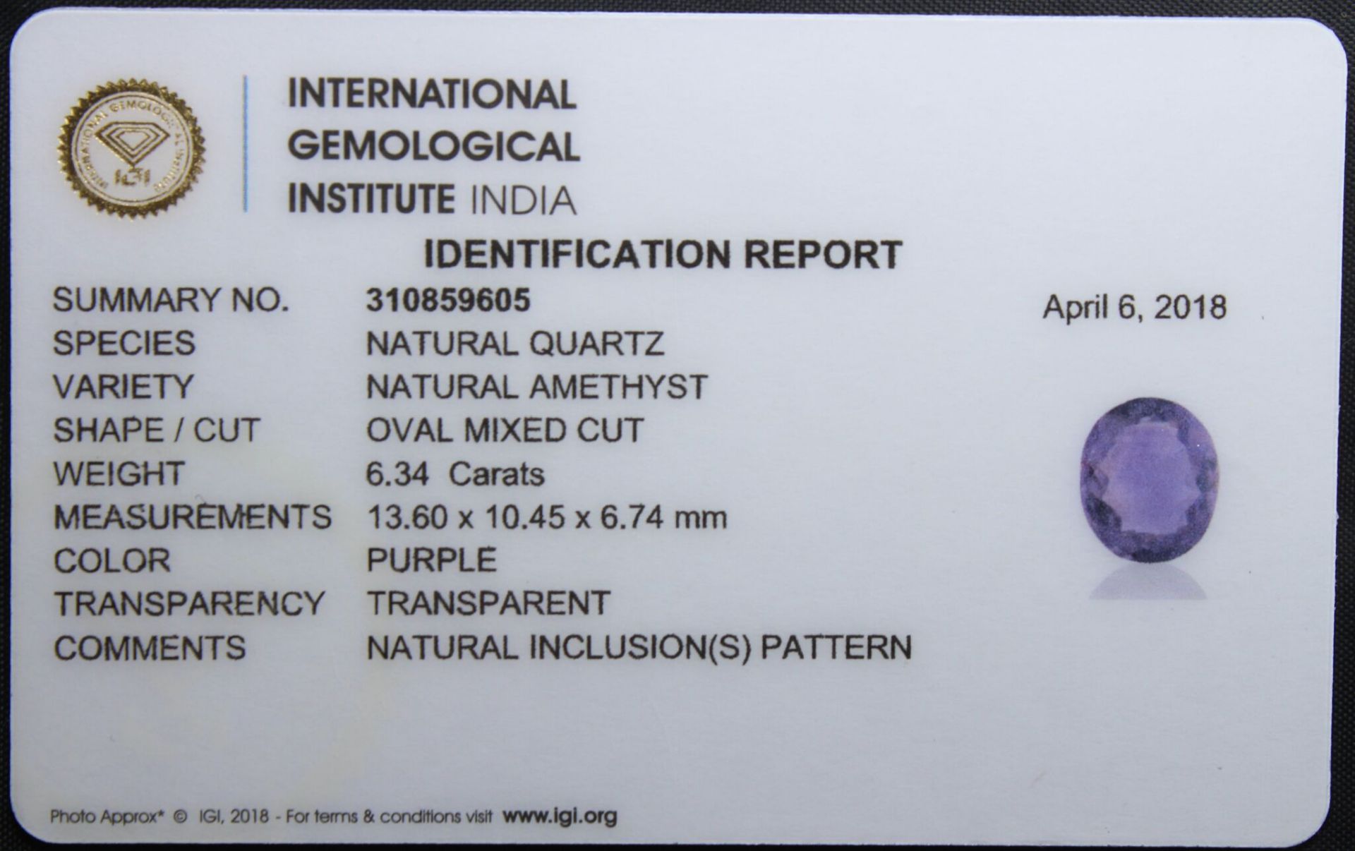 6.34 Ct Igi Certified Amethyst -Without Reserve - Image 2 of 2