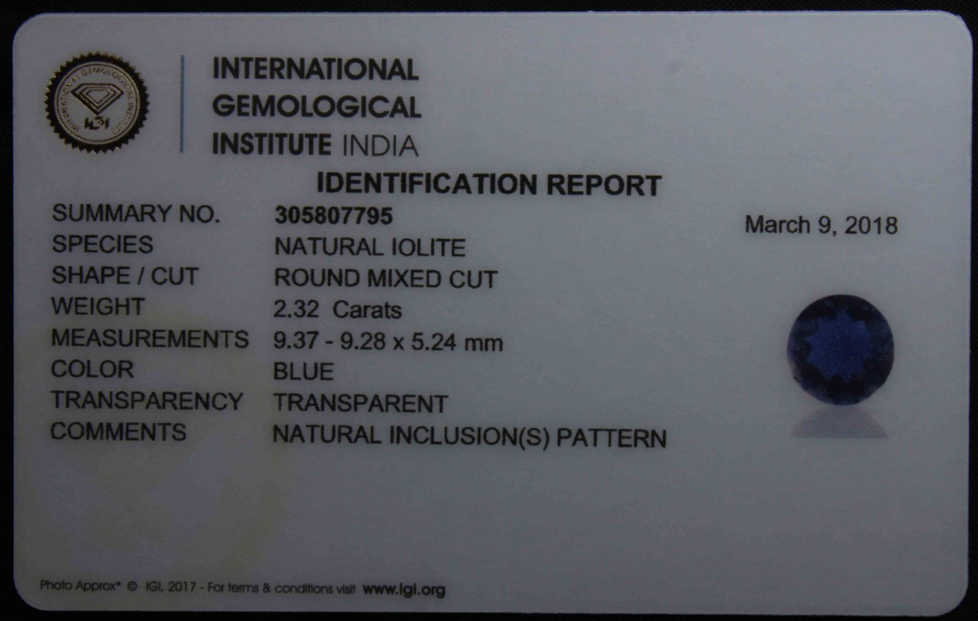 2.32 Ct Igi Certified Iolite - Without Reserve - Image 4 of 4