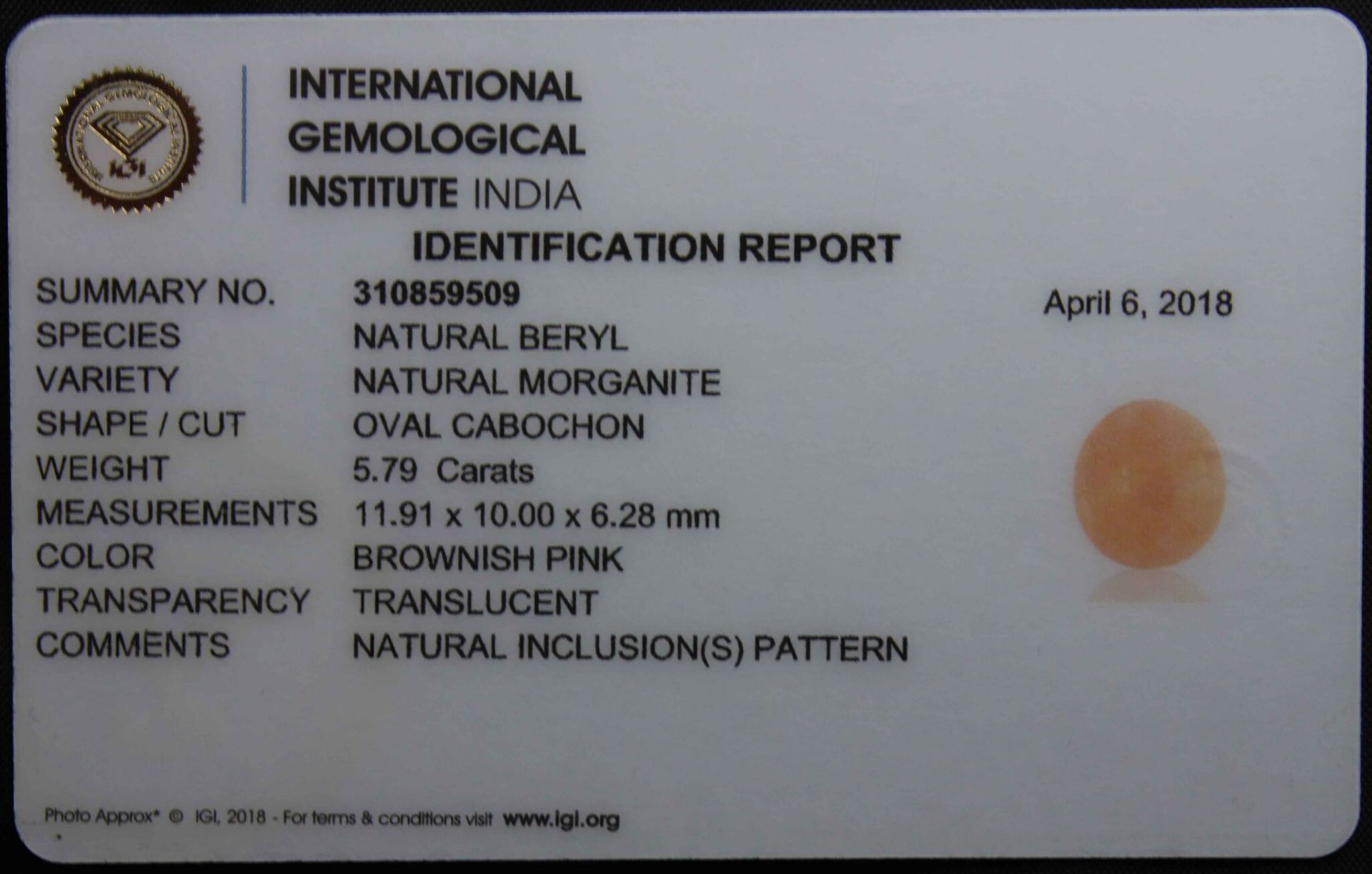 5.79 Ct Igi Certified Morganite - Without Reserve - Image 3 of 3