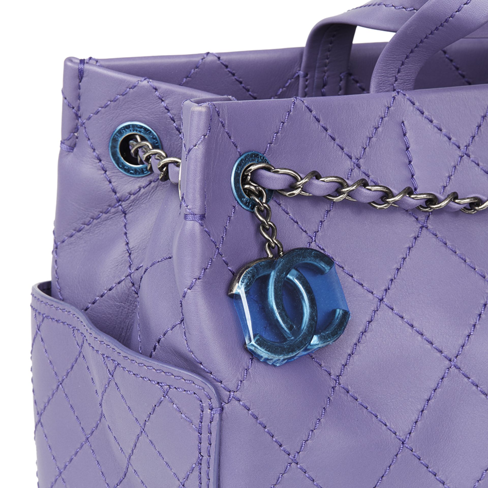 Purple Quilted Calfskin Leather Timeless Shoulder Tote - Image 4 of 13
