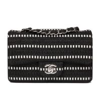 Black & White Woven Fabric Rectangular Mini Flap Bag