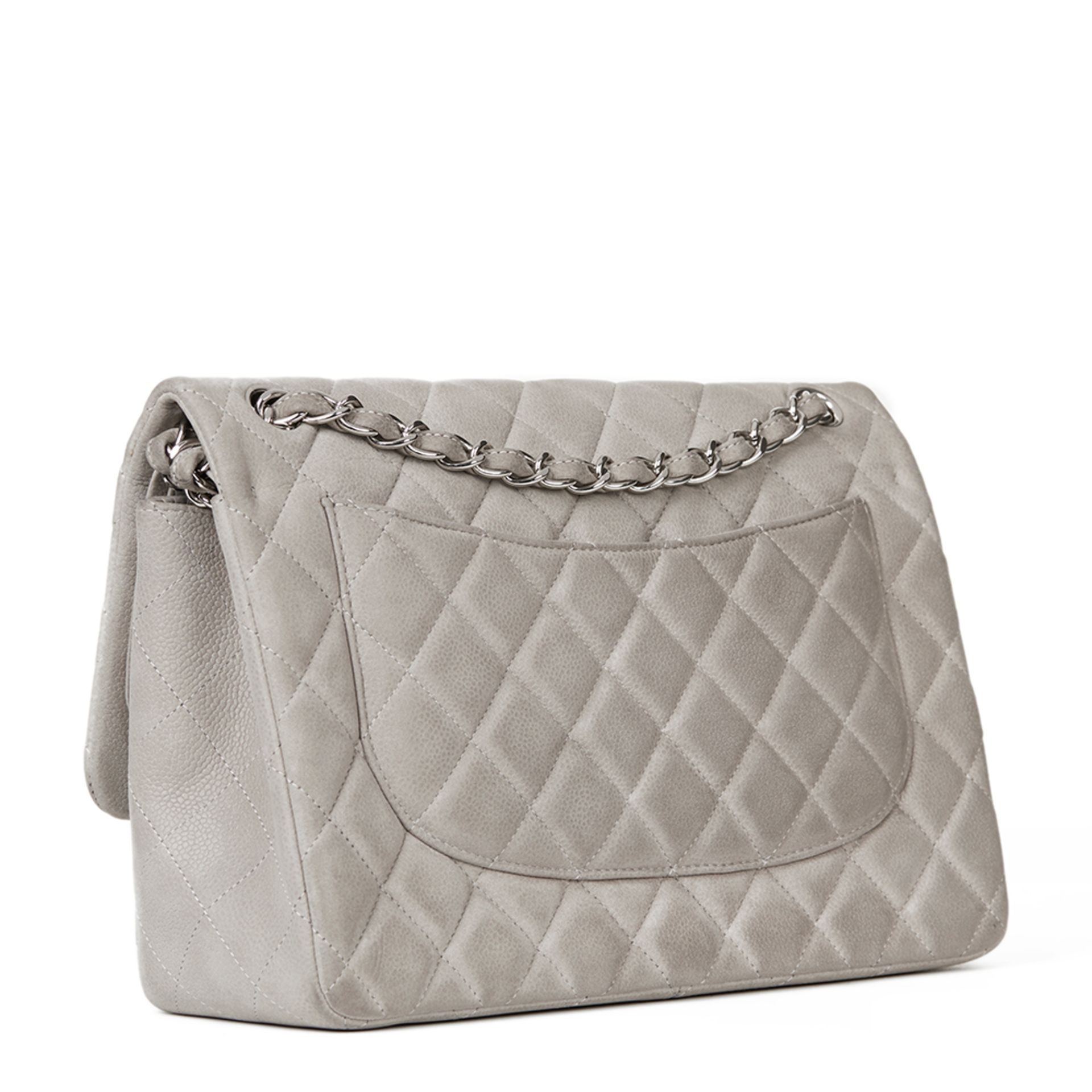 Grey Quilted Caviar Suede Jumbo Classic Double Flap Bag - Image 3 of 7