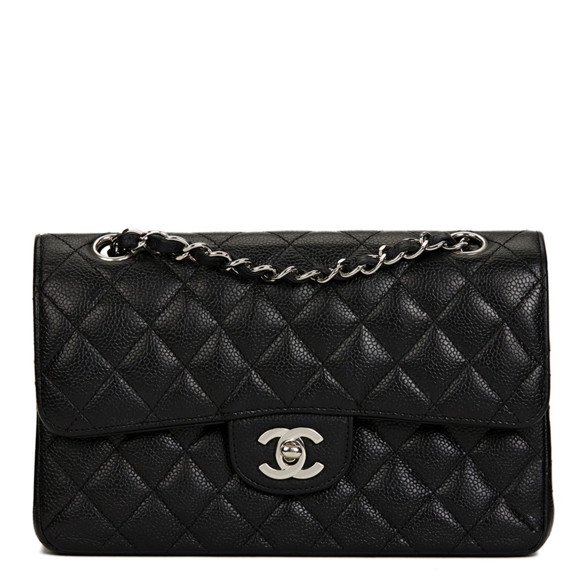 Chanel Black Quilted Caviar Leather Small Classic Double Flap