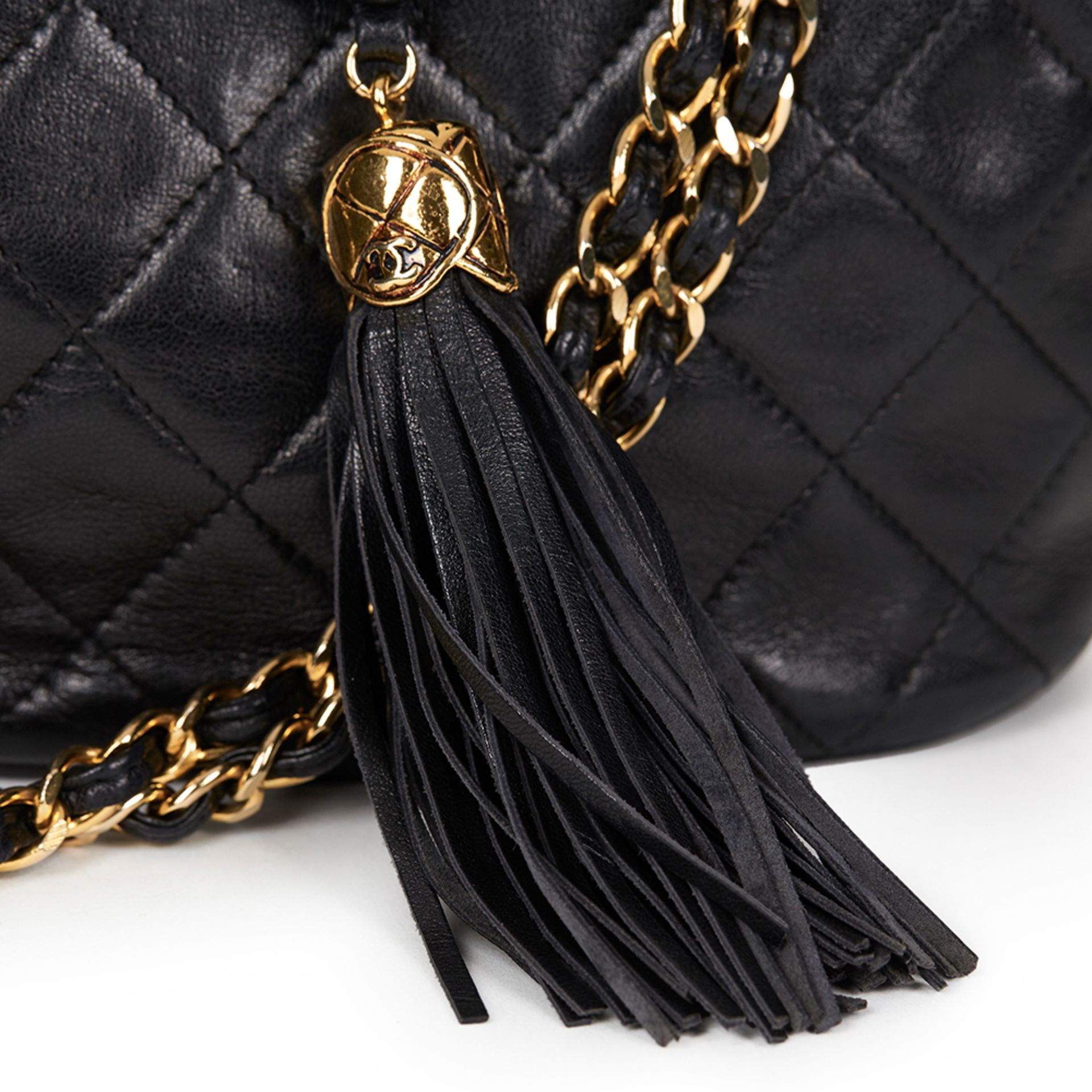 Black Quilted Lambskin Vintage Timeless Fringe Shoulder Bag - Image 10 of 10