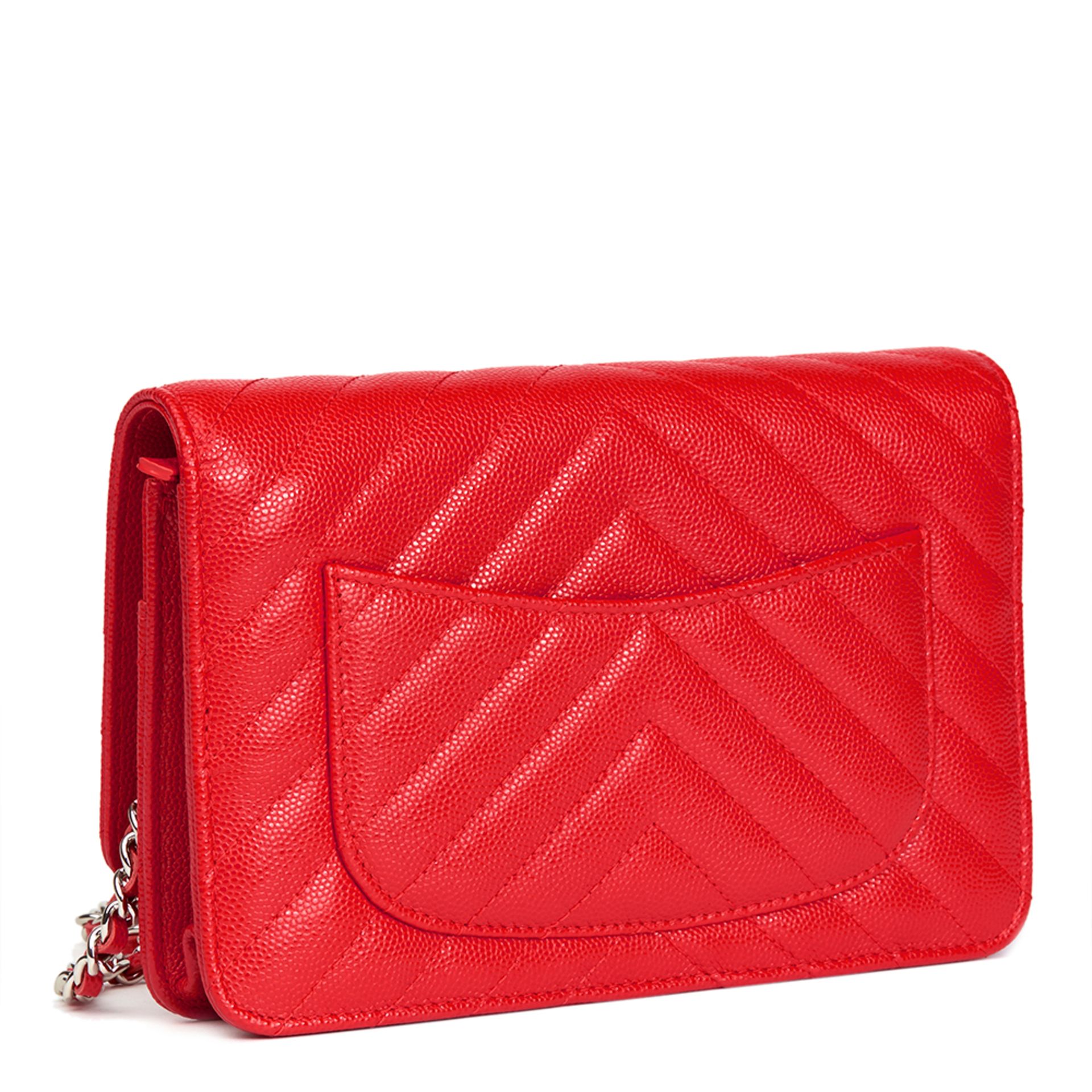 Red Chevron Quilted Caviar Leather Wallet-On-Chain WOC - Image 7 of 13