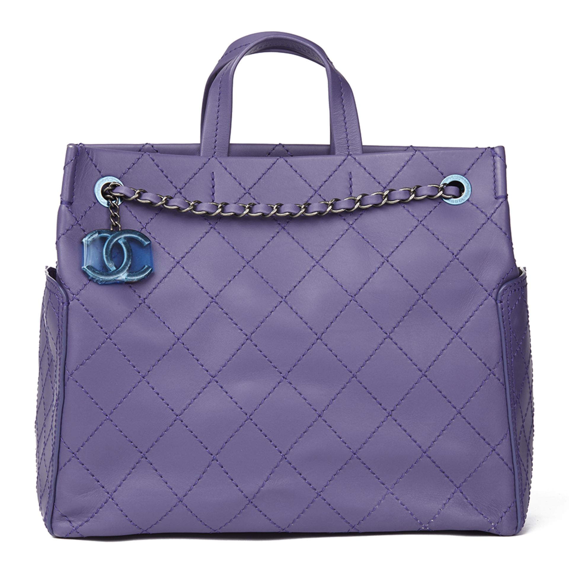 Purple Quilted Calfskin Leather Timeless Shoulder Tote