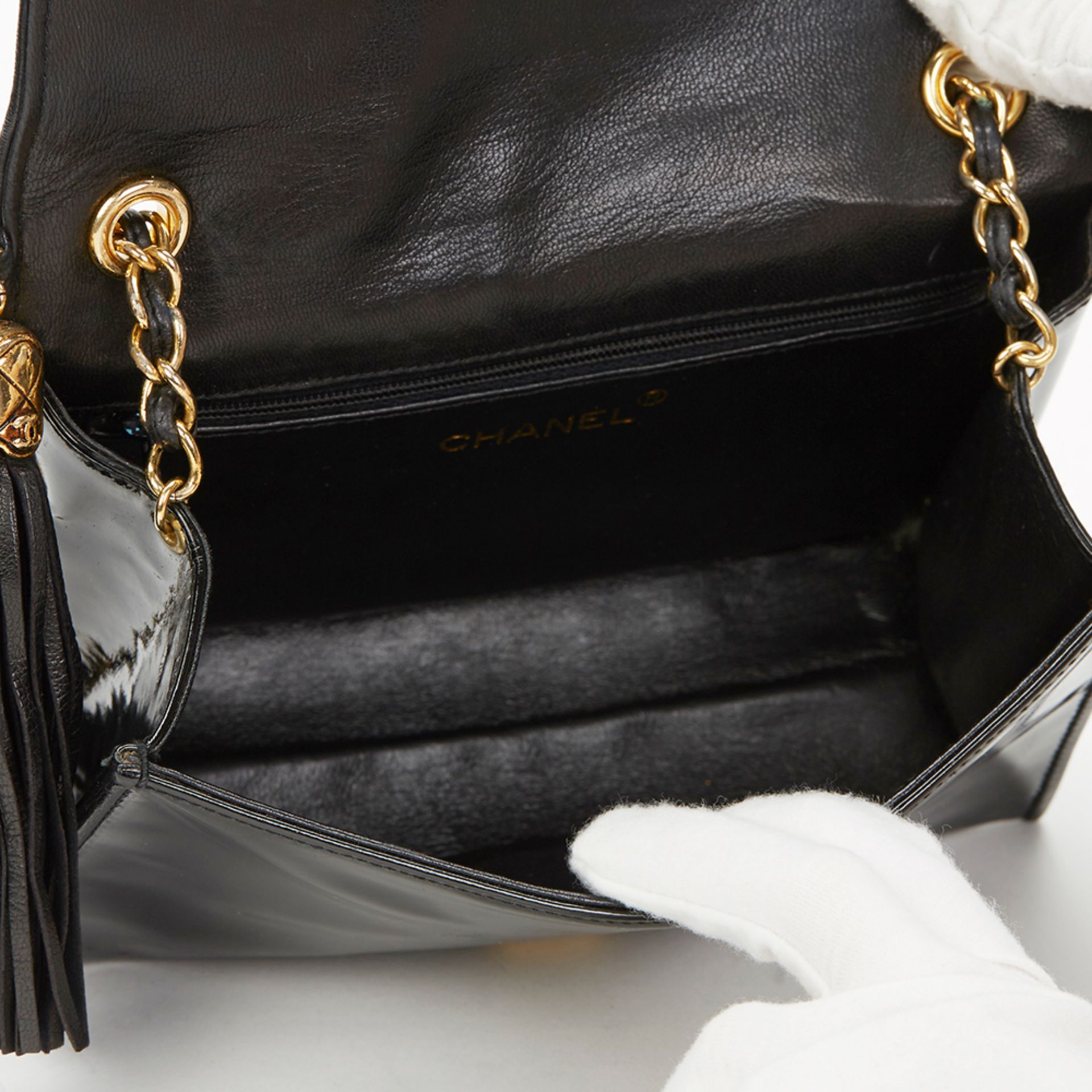 Black Quilted Patent Leather Vintage Timeless Single Flap Bag - Image 9 of 10