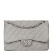 Grey Quilted Caviar Suede Jumbo Classic Double Flap Bag